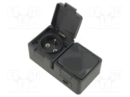 Connector: AC supply; socket; 2P+PE; 250VAC; 16A; dark grey; PIN: 3