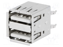 Socket; USB A; THT; straight; double