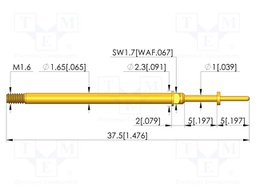 Test needle; Spring compression: 4mm; 5mm; 8A; CuBe; gold-plated