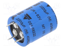 Electrolytic Capacitor, Long Life, 2200 µF, 63 V, 051 PEC-PW Series, ± 20%, Radial Leaded