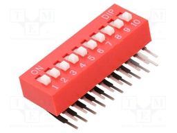 Switch: DIP-SWITCH; Poles number: 10; OFF-ON; 0.025A/24VDC; THT