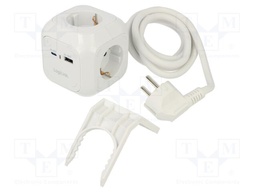 Plug socket strip: protective; Sockets: 4; 230VAC; 16A; white; 1.4m