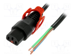 Cable; IEC C13 female,wires; 3m; with IEC LOCK+ locking; black