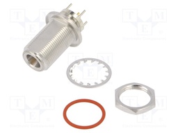 Socket; N; female; straight; 50Ω; THT; front side nut,screwed