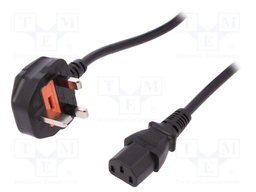 Cable; IEC C13 female,BS 1363 (G) plug 90°; 1.8m; black; 10A