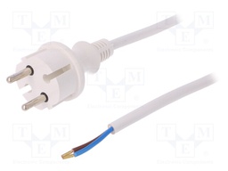 Cable; CEE 7/17 (C) plug,wires; 5m; white; PVC; 2x1,5mm2; 16A; 250V
