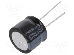 Capacitor: electrolytic; THT; 4700uF; 10VDC; Ø18x15mm; Pitch: 7.5mm