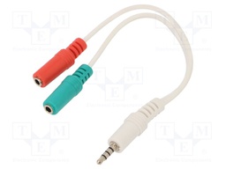 Cable; Jack 3,5mm 4pin plug,Jack 3.5mm socket x2; 0.2m; white