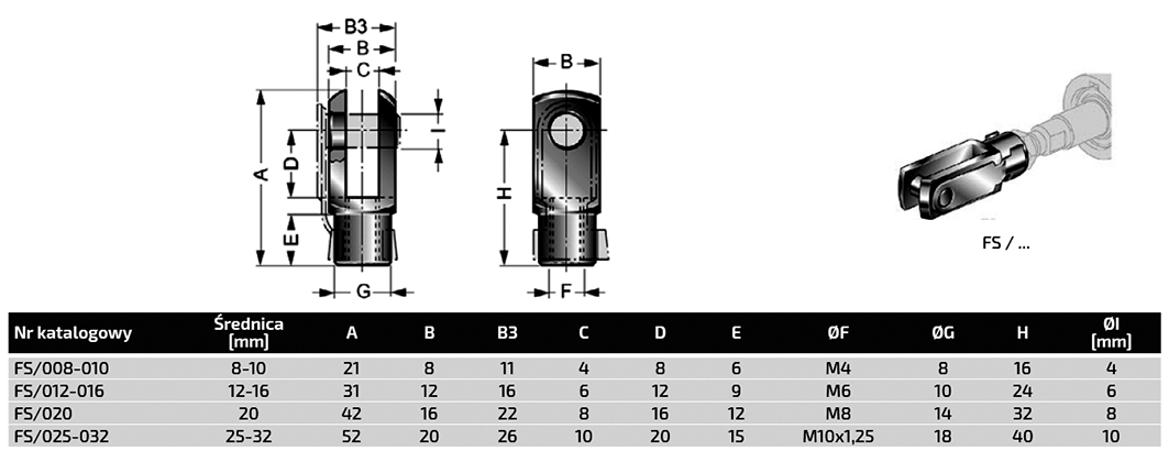 Piston rod clevis; Thread: M8; 20mm; Kit: clip,bolt