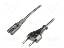 Cable; CEE 7/16 (C) plug,IEC C7 female; 1.2m; black; 2.5A; 250V