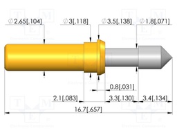 Test needle; Spring compression: 2.8mm; 3.3mm; 5A; CuBe; Ø: 2.3mm