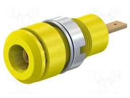 Socket; 2mm banana; 10A; 28mm; yellow; Mounting: soldered,on panel
