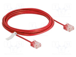 Patch cord; U/UTP; Cat: 6; RJ45 plug,both sides; 3m; PVC; red; 32AWG