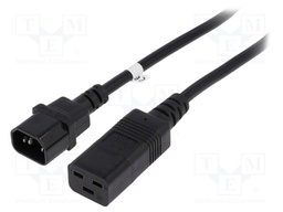 Cable; IEC C19 female,IEC C14 male; 2m; black; 3x1,5mm2; 10A; 250V