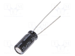 Capacitor: electrolytic; THT; 33uF; 25VDC; Ø5x11mm; Pitch: 2mm; ±20%
