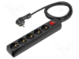 Extension lead; 3G1.5mm2; with protection; Sockets: 5; PVC; black