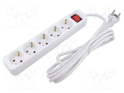 Extension lead; 3x1mm2; Schuko; Sockets: 5; rubber; white; 3m; 10A