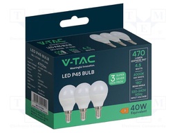 LED lamp; white warm; E14; 220÷240VAC; 470lm; P: 4.5W; 180°; 2700K