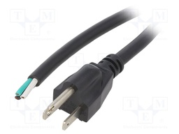 Cable; 3x16AWG; NEMA 5-15 (B) plug,wires; PVC; 3m; black; 13A; 125V
