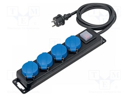 Extension lead; 3G1.5mm2; with flap; Sockets: 4; rubber; black