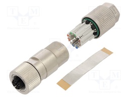 Connector: M12; plug; PIN: 8; female; straight; for cable; X code