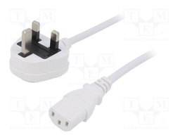 Cable; 3x1mm2; BS 1363 (G) plug,IEC C13 female; PVC; 5m; white; 3A