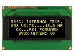 Display: OLED; alphanumeric; 20x4; Dim: 98x60x10mm; yellow; PIN: 16