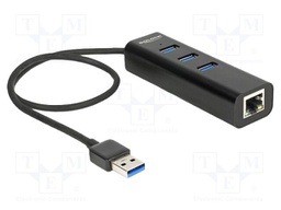 Hub USB; RJ45 socket,USB A socket x3,USB A plug; black; 5Gbps