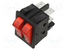 ROCKER; SPST x2; Pos: 2; ON-OFF + ON-OFF; 16A/250VAC; red; 200÷250V