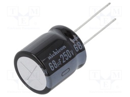 Capacitor: electrolytic; THT; 68uF; 250VDC; Ø18x20mm; Pitch: 7.5mm