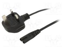 Cable; BS 1363 (G) plug,IEC C7 female; PVC; 1.5m; black; 3G0,5mm2
