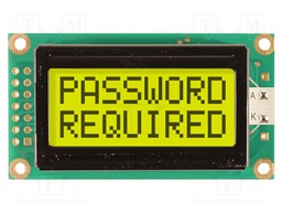 Display: LCD; STN Positive; 8x2; yellow-green; 58x32mm; LED; PIN: 14