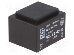 Transformer: encapsulated; 1.5VA; 230VAC; 12V; 125mA; Mounting: PCB