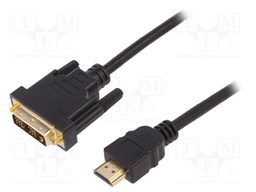 Cable; HDMI 1.4; DVI-D (18+1) plug,HDMI plug; 2m; black; 30AWG