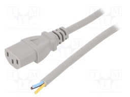 Cable; IEC C13 female,wires; 1m; grey; PVC; 3x0,75mm2; 10A; 250V