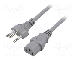 Cable; 3x1mm2; IEC C13 female,SEV-1011 (J) plug; PVC; 5m; grey