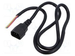 Cable; 3x1mm; IEC C14 male,wires; PVC; Len: 1m; black; 10A; 250V