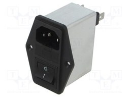 Filtered IEC Power Entry Module, IEC C14, General Purpose, 1 A, 250 VAC, 2-Pole Switch
