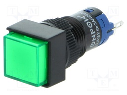 Switch: push-button; Pos: 2; SPDT; 0.5A/250VAC; 1A/24VDC; green