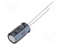 Capacitor: electrolytic; THT; 33uF; 63VDC; Ø6.3x11mm; Pitch: 2.5mm