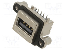 USB Connector, USB Type A, USB 2.0, Receptacle, 4 Ways, Through Hole Mount, Right Angle