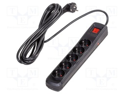 Plug socket strip: protective; Sockets: 5; 250VAC; 10A; black