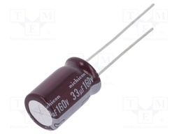 Capacitor: electrolytic; THT; 33uF; 160VDC; Ø10x16mm; Pitch: 5mm
