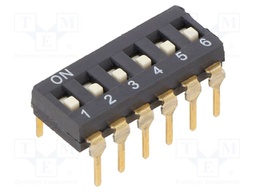 Switch: DIP-SWITCH; Poles number: 6; OFF-ON; 0.025A/24VDC; Pos: 2/6
