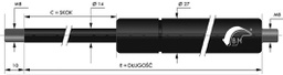 Gas spring; Thread: M8; E: 855mm; Øout: 27mm; Piston diam: 14mm