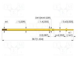Test needle; Spring compression: 4.3mm; 6.35mm; 3A; CuBe; Ø: 0.6mm