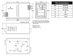 Power supply: switched-mode; modular; 60W; 15VDC; 80x59.7x38mm