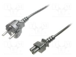Cable; CEE 7/7 (E/F) plug,IEC C5 female; 750mm; black; 10A; 250V