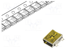 Socket; USB B mini; SMT; PIN: 5; horizontal