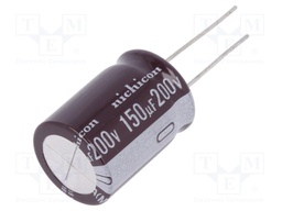 Capacitor: electrolytic; THT; 150uF; 200VDC; Ø18x25mm; Pitch: 7.5mm